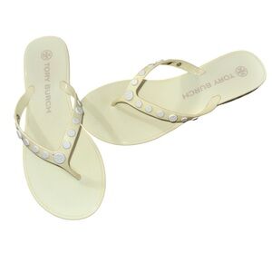 Tory Burch Ivory Sandals with Silver Accents
